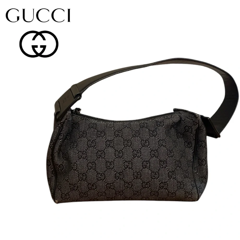 GUCCI Denim Monogram GG Signature Shoulder Bag w Gucci Dustbag - Picture 8 of 17